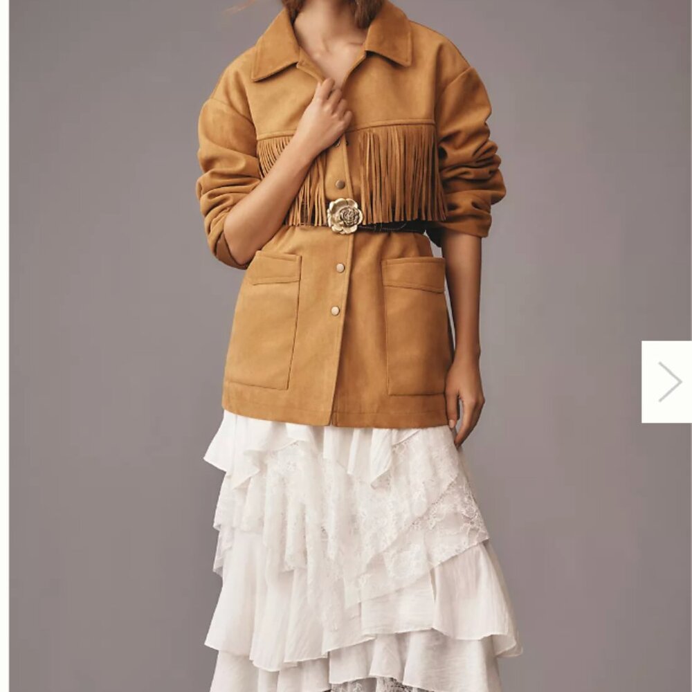 NEW Anthropologie Pilcro Western Fringe Jacket Honey XS - Picture 8 of 11